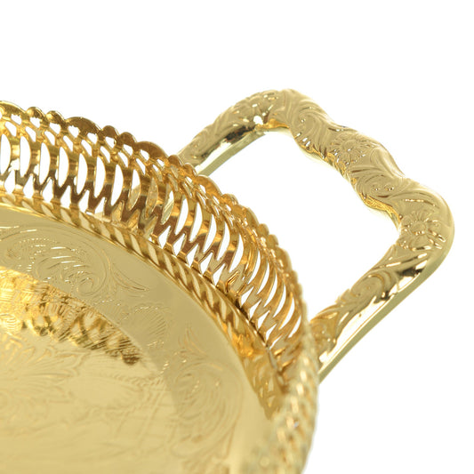 Queen Anne - Oval Tray with Handles & Legs - Gold - Gold Plated Metal - 47x25.5cm