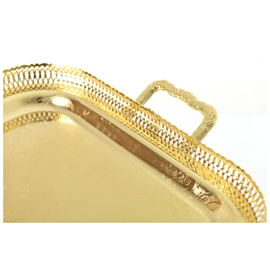 Queen Anne - Rectangular Tray with Handles - Gold - Gold Plated Metal - 50x29cm