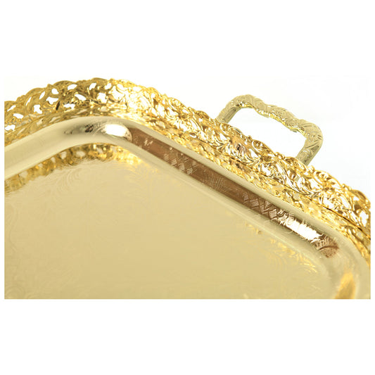 Queen Anne - Rectangular Tray with Handles - Gold - Gold Plated Metal - 51.5x29cm