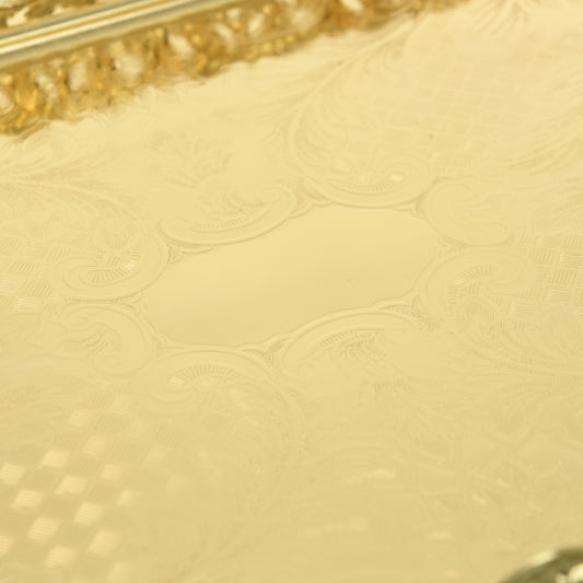 Queen Anne - Rectangular Tray with Handles & Legs - Gold Plated Metal - 43x24cm