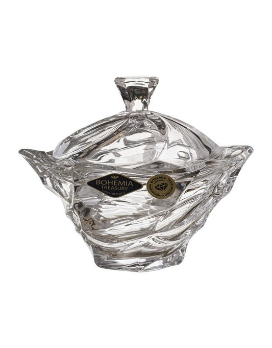 Round Wavy Bohemia Laser Cut Crystal Box with Cover - 2700010227