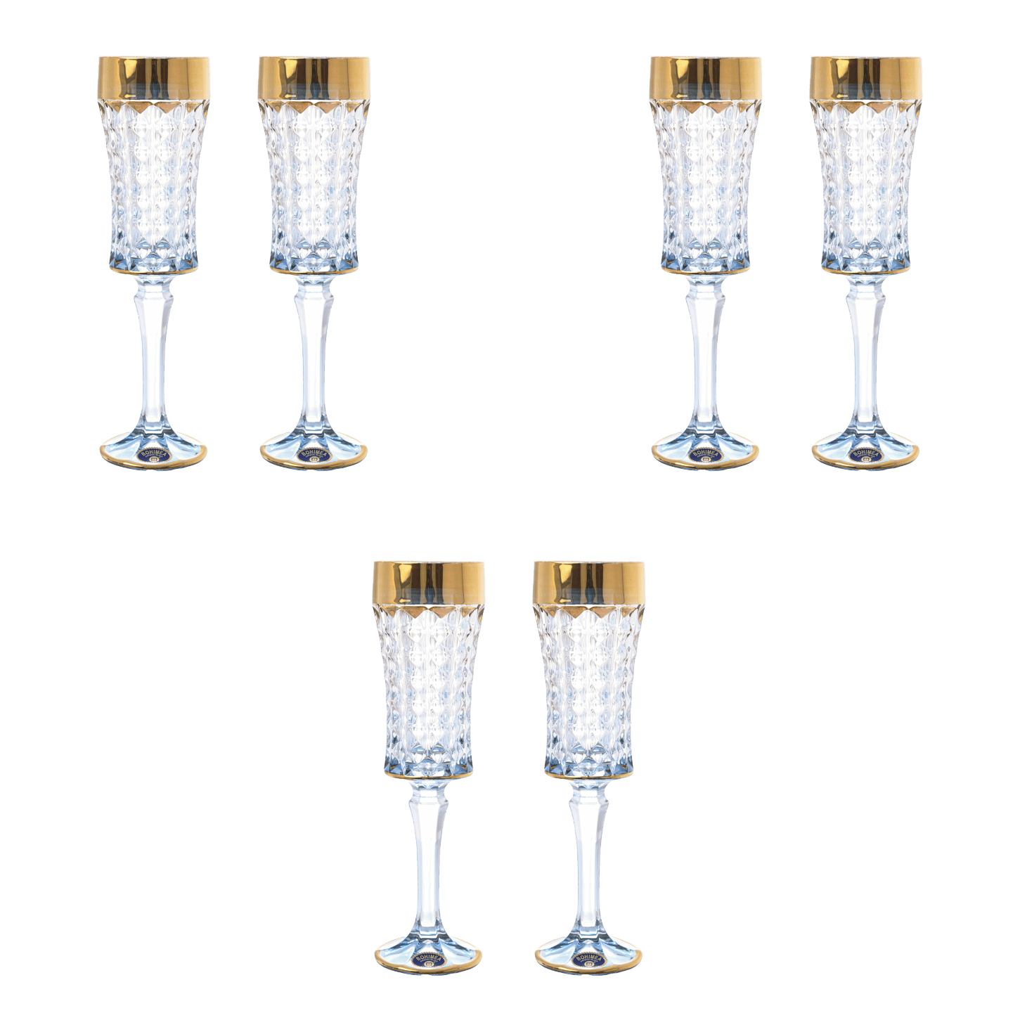 Bohemia Crystal - Flute Glass Set 6 Pieces - Blue & Gold - 200ml - 2700010492