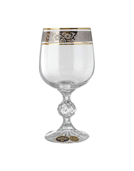 Bohemia Crystal - Goblet Glass Set 6 Pieces - Gold & Silver - 230ml - Crystal
