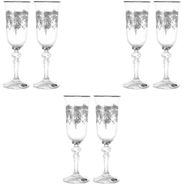 Bohemia Crystal - Flute Glass Set 6 Pieces - Silver -150ml - Crystal