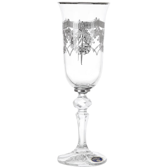 Bohemia Crystal - Flute Glass Set 6 Pieces - Silver -150ml - Crystal