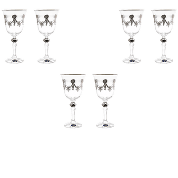 Bohemia Crystal - Goblet Glass Set 6 Pieces - Silver - 220ml - Crystal