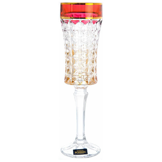 Bohemia Crystal - Flute Glass Set 6 Pieces - Red & Gold - 120ml - 2700010707