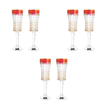Bohemia Crystal - Flute Glass Set 6 Pieces - Red & Gold - 120ml - 2700010707