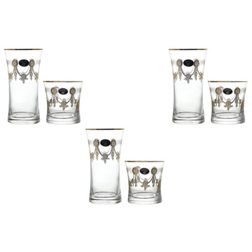 Bohemia Crystal - Highball & Tumbler Glass Set 12 Pieces - Gold - 300ml & 280ml - 2700010724