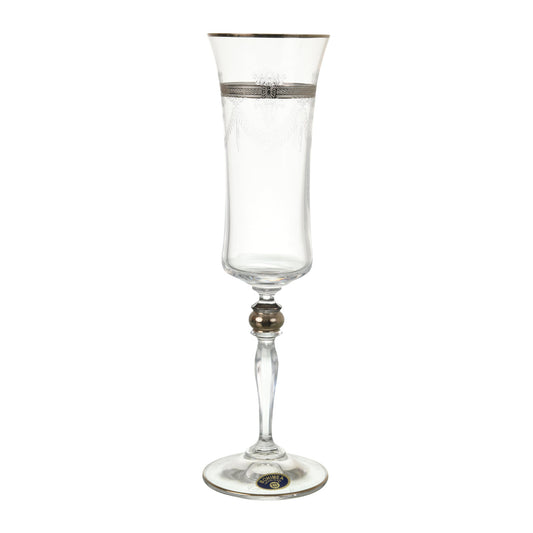 Bohemia Crystal - Flute Glass Set 6 Pieces - Silver - 150ml - Crystal
