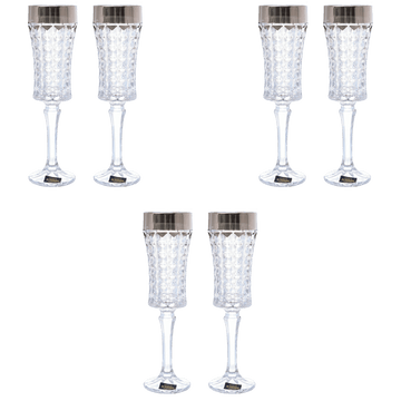 Bohemia Crystal - Flute Diamond Glass Set 6 Pieces - 120ml - Grey - Crystal
