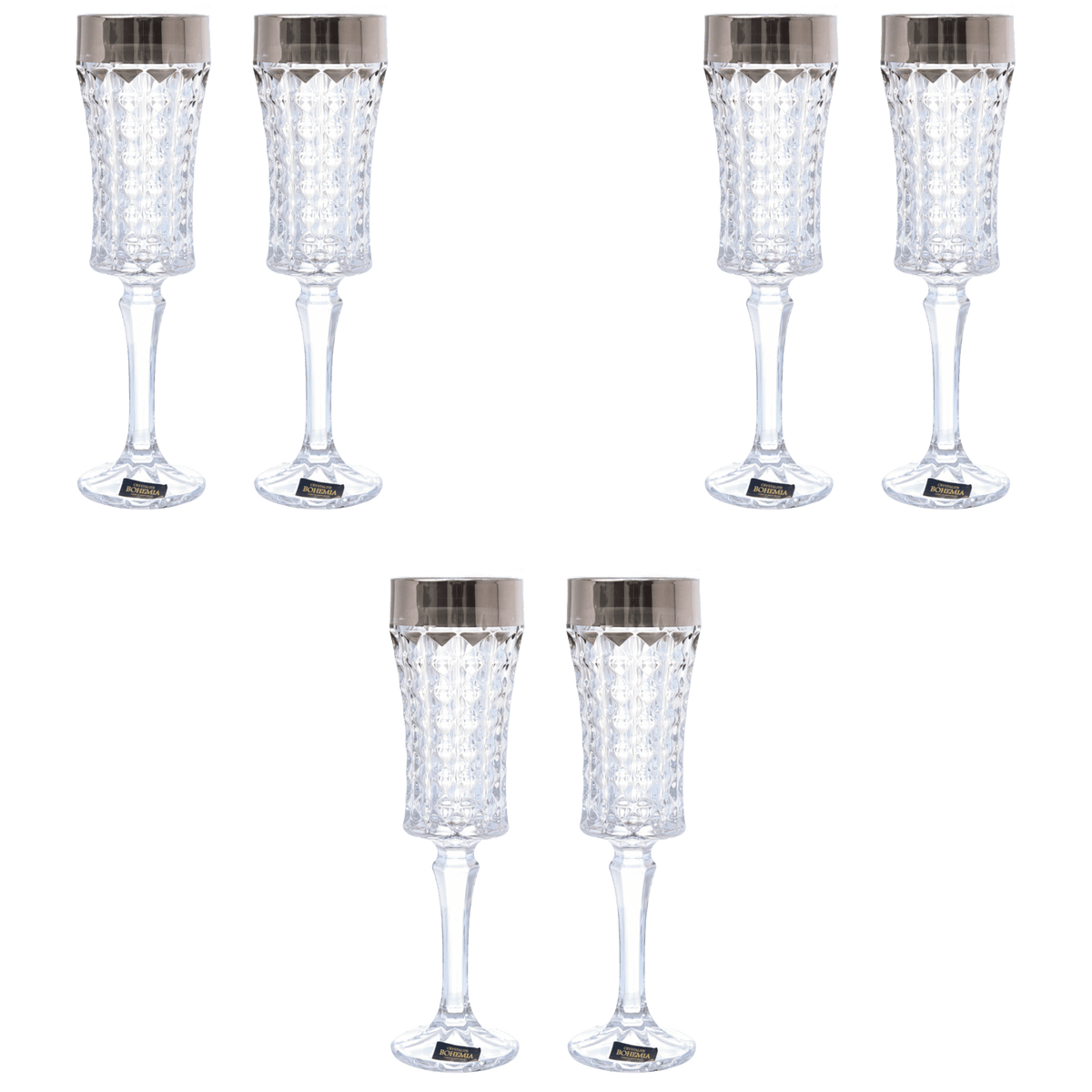 Bohemia Crystal Flute Diamond Glass Set 6 Pieces 120ml Grey 27