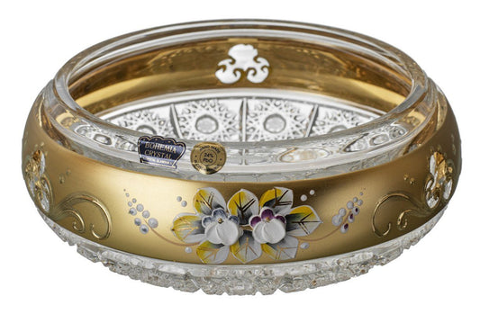 Round Bohemia - Hand Cut Crystal Box - Gold & Flowers - 270004092