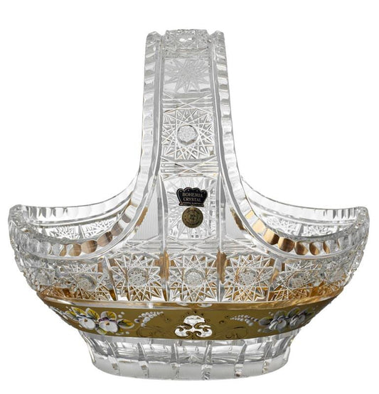 Bohemia Crystal - Crystal Basket - Gold & Floral Design - 23x26 cm - 270004114