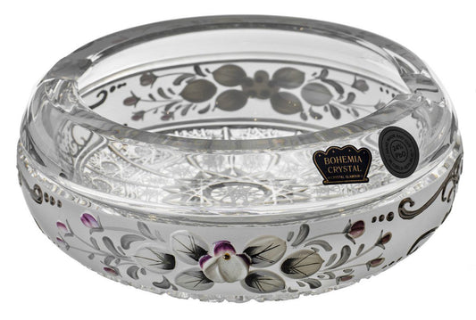 Bohemia Crystal - Round Crystal Ashtray - Light Silver & Floral Design - 13 cm - 270004235