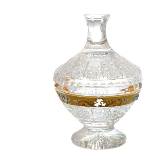 Bohemia Crystal - Crystal Box With Base - Gold & Floral Design - 21.5cm - 270004310