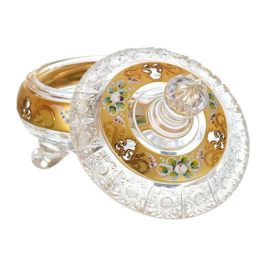 Bohemia Crystal - Crystal Box With Legs - Gold & Floral Design - 16.5cm - 270004336