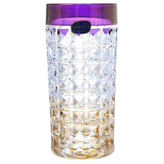 Bohemia Crystal - Diamond Highball Glass Set 6 Pieces - 260 ml - Purple & Gold - 270006675