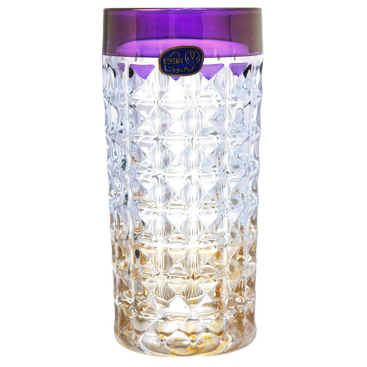 Bohemia Crystal - Diamond Highball Glass Set 6 Pieces - 260 ml - Purple & Gold - Crystal