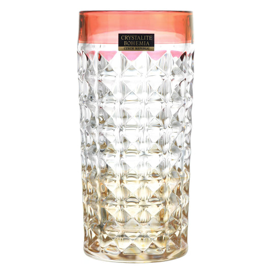 Bohemia Crystal - Diamond Highball Glass Set 6 Pieces 260 ml Red & Yellow - Crystal