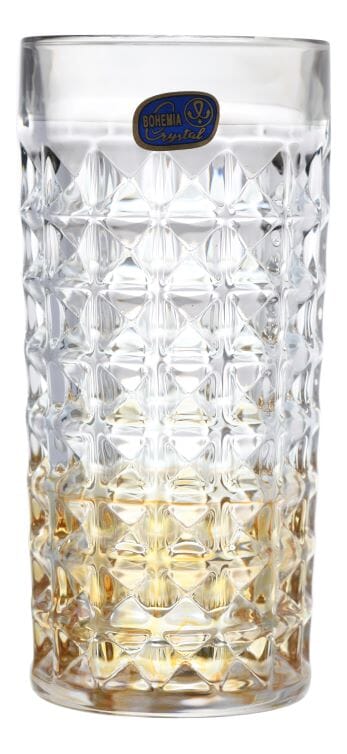 Bohemia Crystal - Diamond Highball Glass Set 6 Pieces - 260 ml - Grey & Gold - Crystal