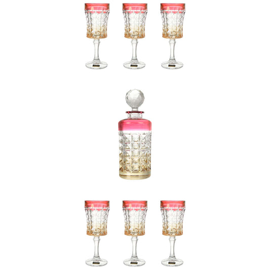 Bohemia Crystal - Diamond Drink Set 7 Pieces - Red & Yellow - Crystal