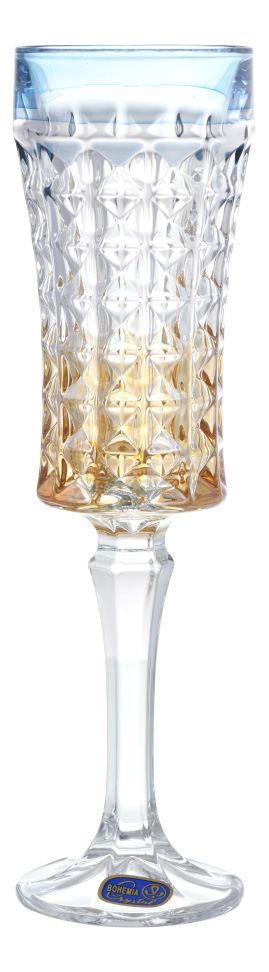 Bohemia Crystal - Flute Diamond Glass Set 6 Pieces - 120ml - Grey, Blue & Yellow - Crystal