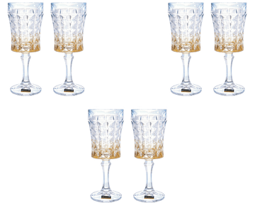 Bohemia Crystal - Goblet Diamond Glass Set 6 Pieces - Blue & Gold - 200ml - Crystal