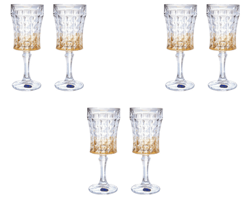 Bohemia Crystal - Goblet Diamond Glass Set 6 Pieces - Grey & Gold - 200ml - Crystal