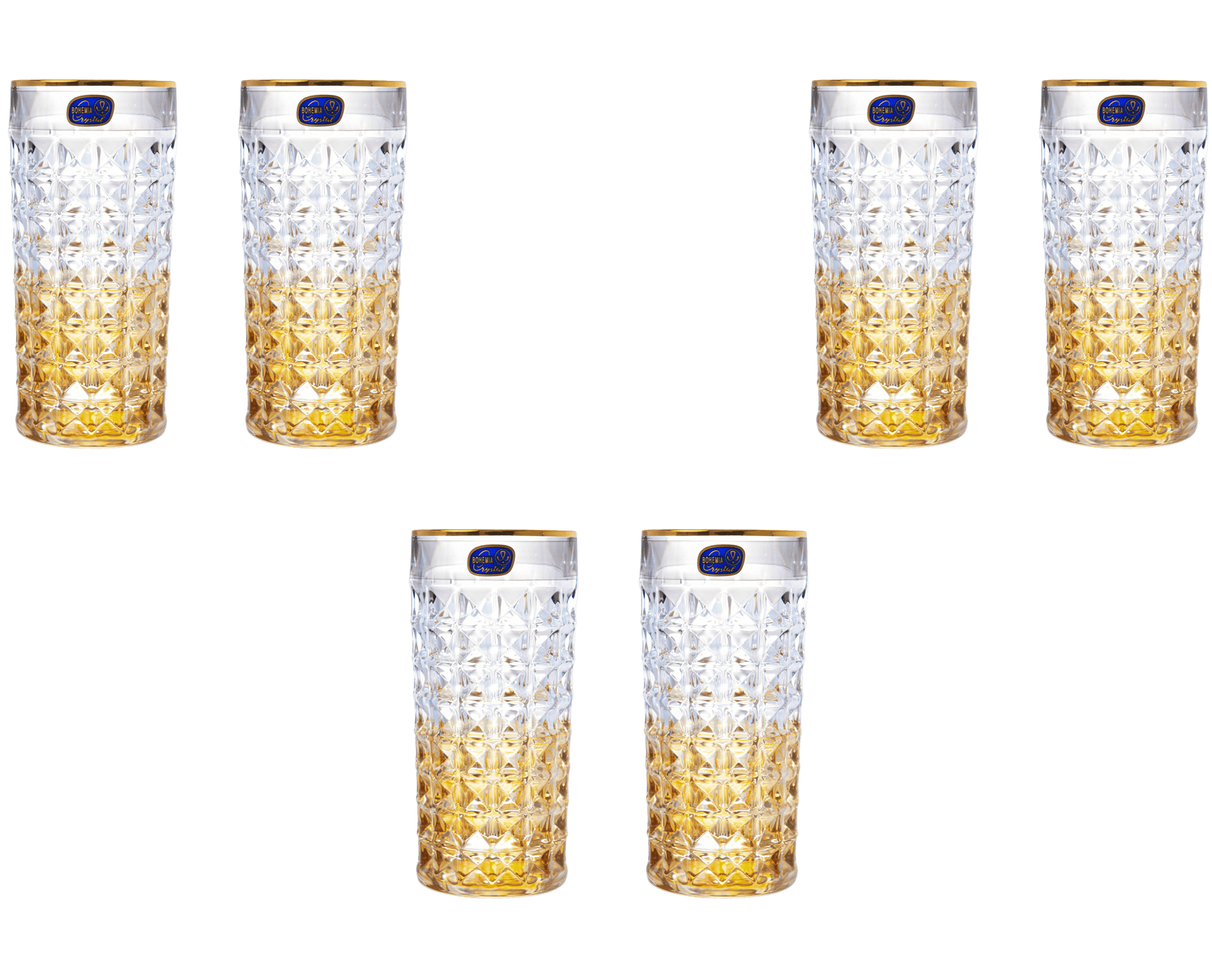 Bohemia Crystal - Diamond Highball Glass Set 6 Pieces - 260 ml - Grey & Gold - 270006699