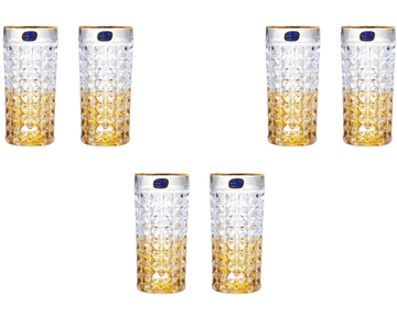 Bohemia Crystal - Diamond Highball Glass Set 6 Pieces - 260 ml - Grey & Gold - Crystal