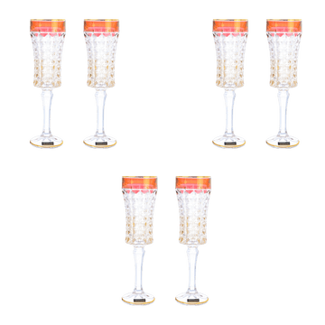 Bohemia Crystal - Flute Glass Set 6 Pieces - Gold & Red - 120ml - Crystal