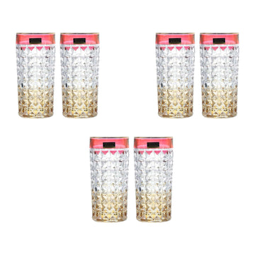 Bohemia Crystal - Diamond Highball Glass Set 6 Pieces 260 ml Red & Gold - Crystal