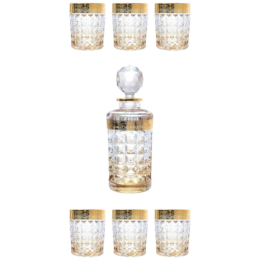 Bohemia Crystal - Diamond Drink Set 7 Pieces - Amber & Gold - Crystal