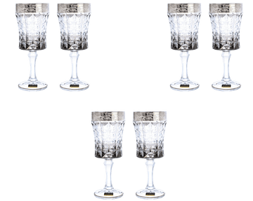 Bohemia Crystal - Goblet Glass Set 6 Pieces - Grey & Silver - 200ml - Crystal
