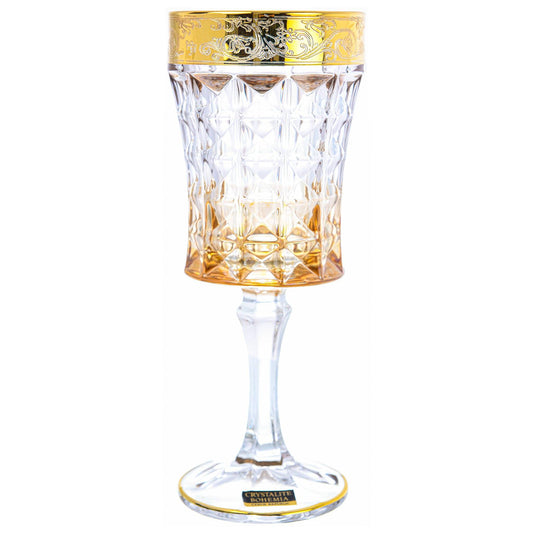 Bohemia Crystal - Goblet Glass Set 6 Pieces - Amber & Gold - 200ml - Crystal