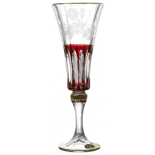 Bohemia Crystal - Flute Glass Set 6 Pieces - Red & Gold - 150ml - Crystal