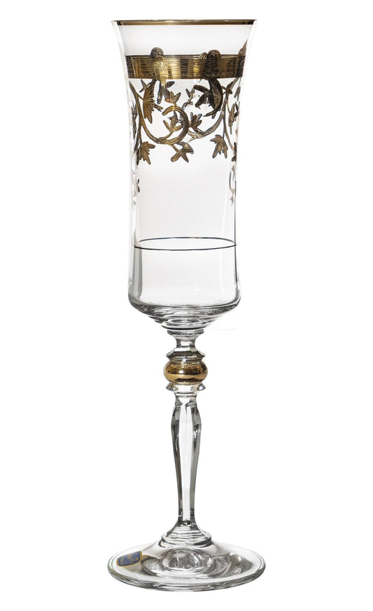 Bohemia Crystal - Flute Glass Set 6 Pieces - Gold - 150ml