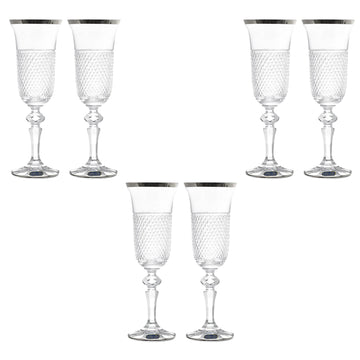Bohemia Crystal - Flute Glass Set 6 Pieces - Silver- 150ml
