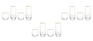 Pasabahce - Highball & Tumbler Glass Set 12 Pieces - Gold - 290ml & 250ml