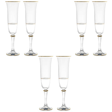 Bohemia Crystal - Flute Glass Set 6 Pieces - Gold - 150ml - Crystal