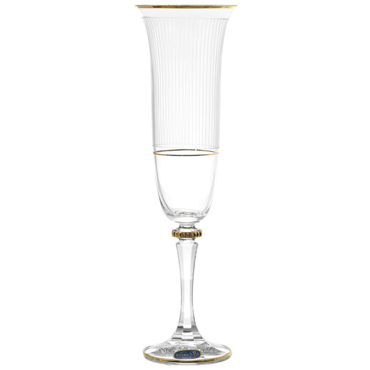 Bohemia Crystal - Flute Glass Set 6 Pieces - Gold - 150ml - Crystal