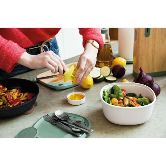 BergHOFF - Leo Lunchbox with Flatware Set 5 Pieces - Green & White - Polypropylene & Stainless Steel