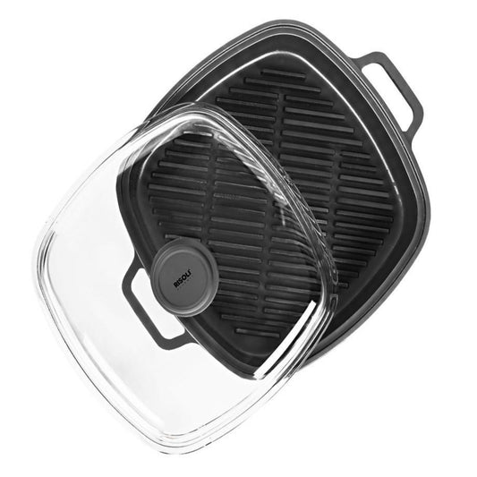 Risoli - Vapor Grill with Handles & Glass Lid - Black - Die Cast Aluminum - 26cm
