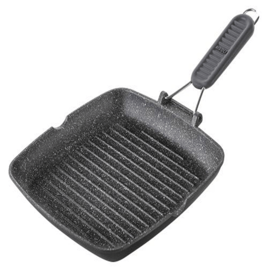 Risoli - Granito Grill with Folding Silicone Handle - Black - Die Cast Aluminum - 26cm
