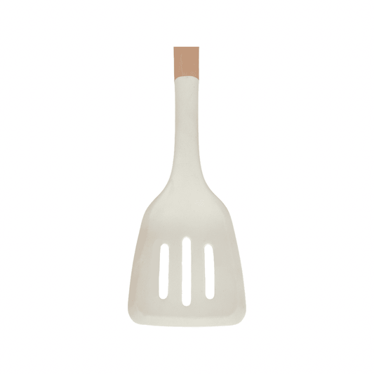 Tessie & Jessie - Silicone Serving Skimmer With Wooden Handle - White - 35x8cm - 520008023