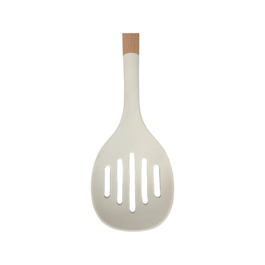 Tessie & Jessie - Silicone Serving Skimmer With Wooden Handle - White - 35x8cm - 520008033