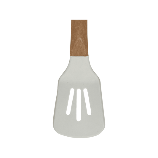 Tessie & Jessie - Silicone Serving Skimmer With Wooden Handle - White - 35x8cm - 520008084