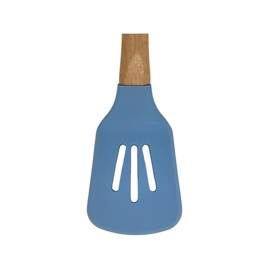 Tessie & Jessie - Silicone Serving Skimmer With Wooden Handle - Blue - 35x8cm - 520008085