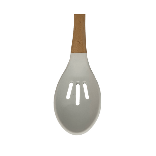 Tessie & Jessie - Silicone Serving Spoon With Wooden Handle - White - 35x8cm - 520008089